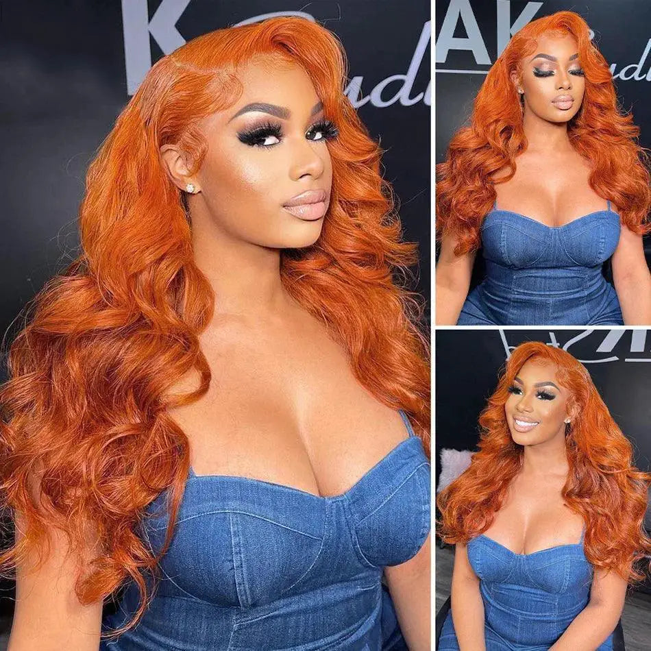 Vibrant Orange Ginger Body Wave Lace Front Wig HD Remy Hair
