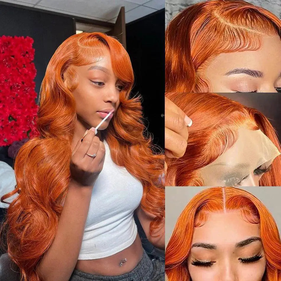 Vibrant Orange Ginger Body Wave Lace Front Wig HD Remy Hair