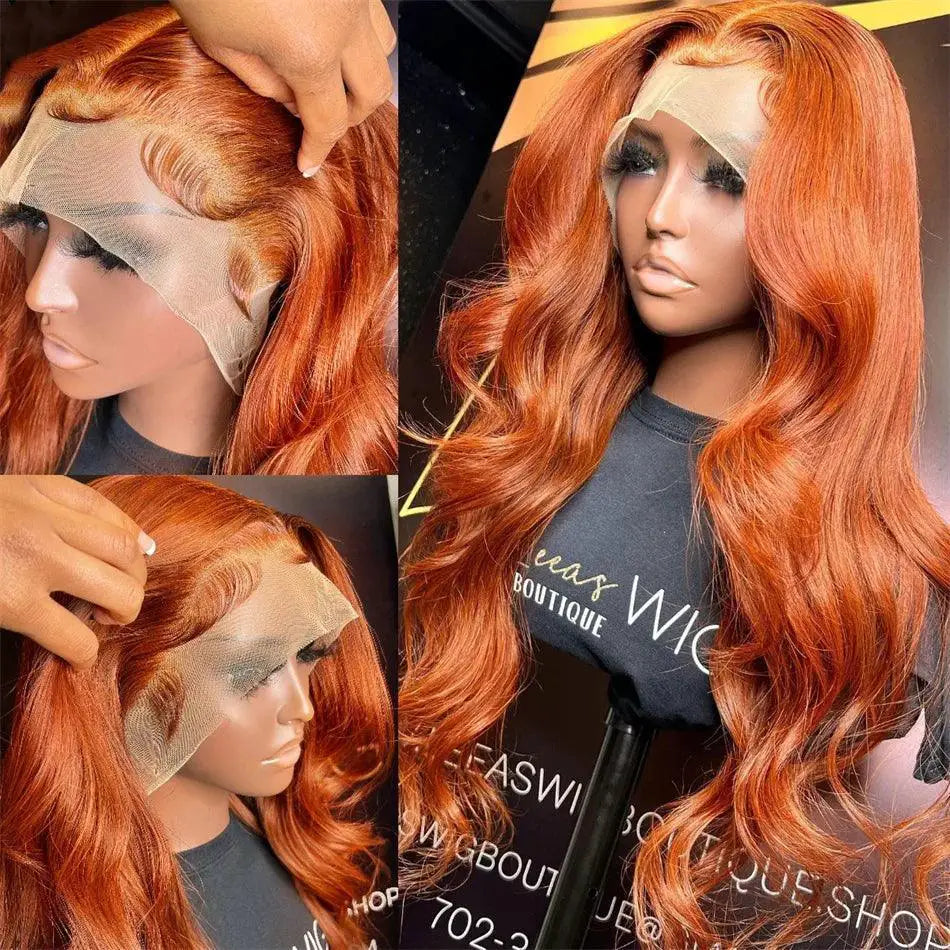 Vibrant Orange Ginger Body Wave Lace Front Wig HD Remy Hair