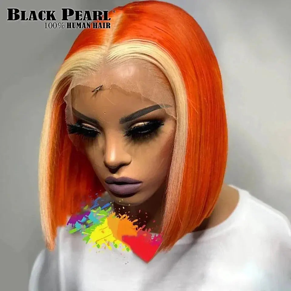 Vibrant Pink Blonde Bob Wig With Ginger Highlights Remy Hair