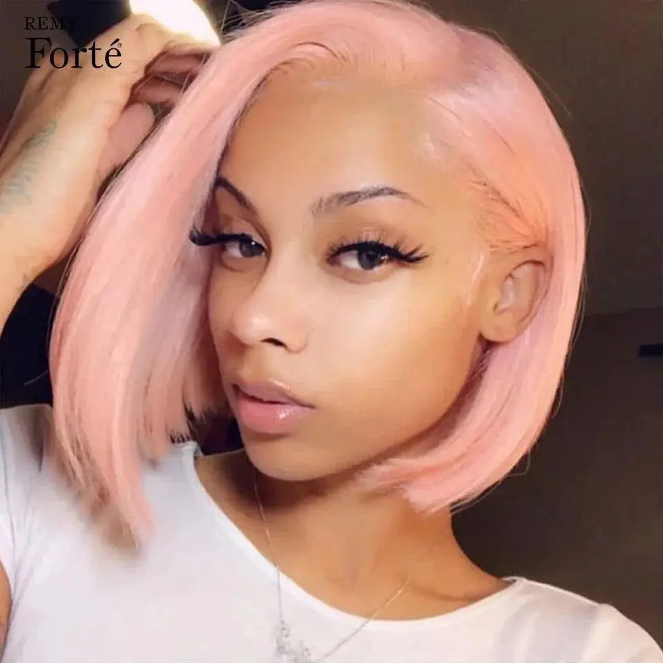 Vibrant Pink Bob Lace Front Wig Blonde Straight Hair