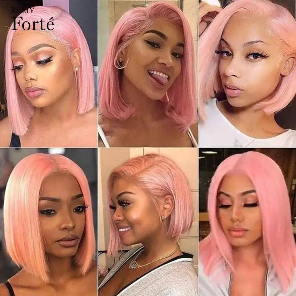 Vibrant Pink Bob Lace Front Wig Blonde Straight Hair