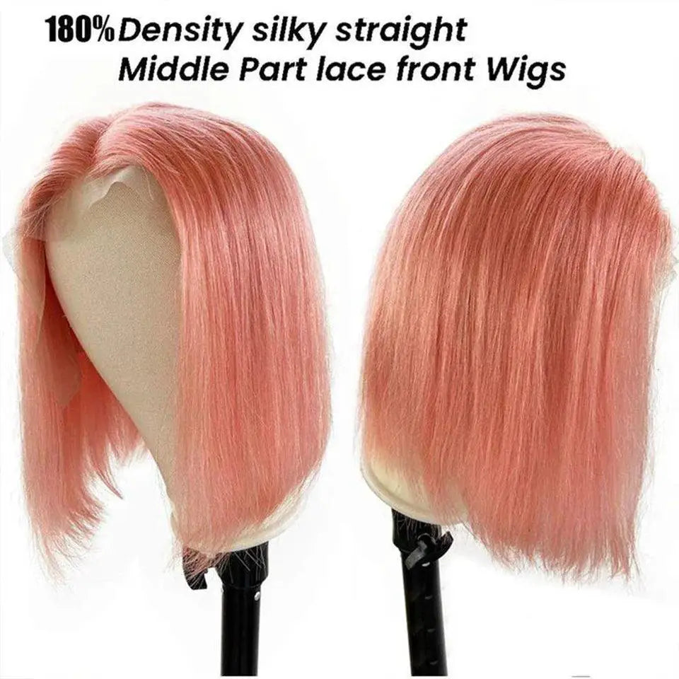Vibrant Pink Bob Lace Front Wig Blonde Straight Hair