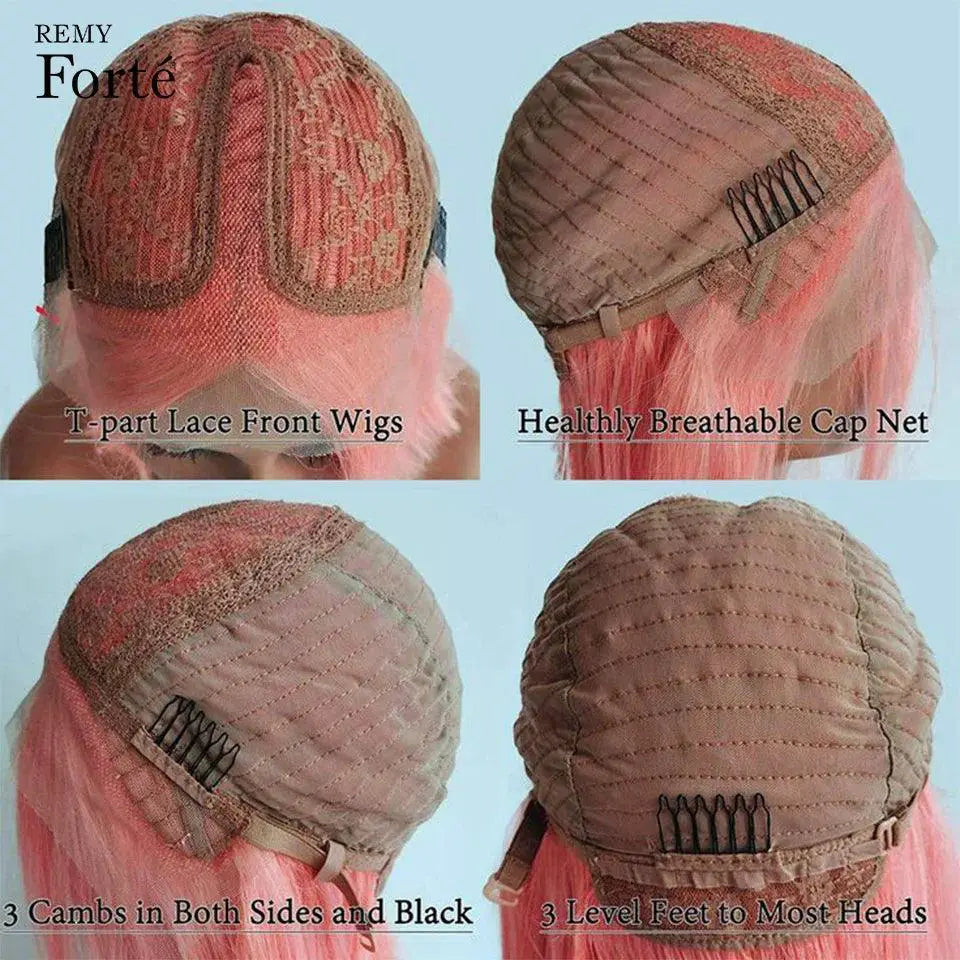 Vibrant Pink Bob Lace Front Wig Blonde Straight Hair
