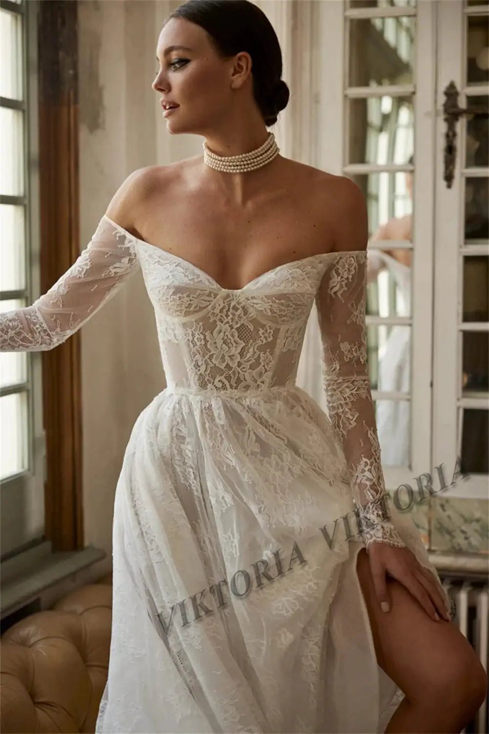 Viktoria Lace Wedding Dress A Line Sweetheart Neckline Floor Length Dream Look
