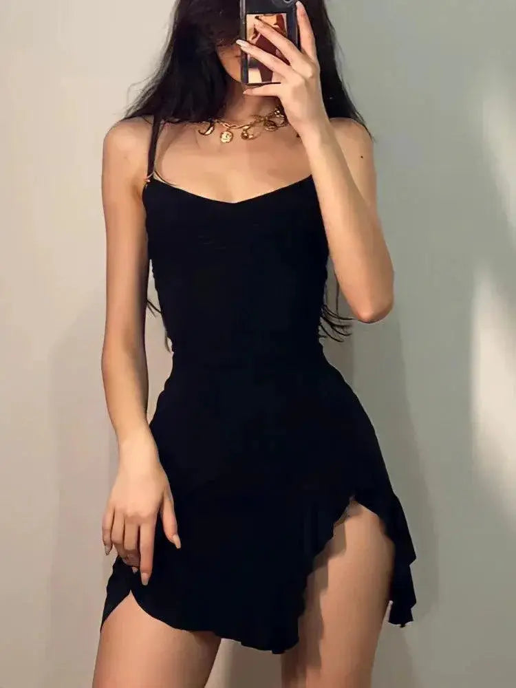 Vintage Black Ruffle Sundress Chic Summer Fashion Essential