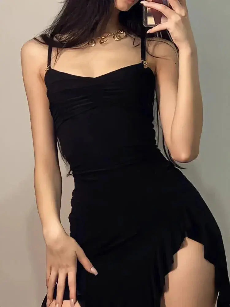 Vintage Black Ruffle Sundress Chic Summer Fashion Essential