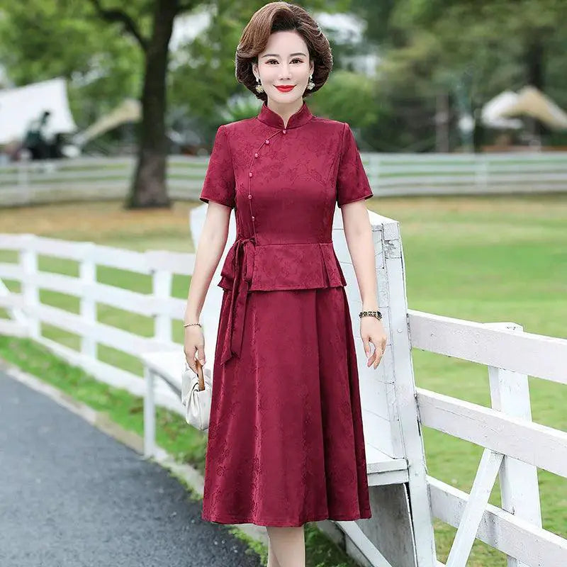 Vintage Cheongsam Style Summer Dress for Mature Women