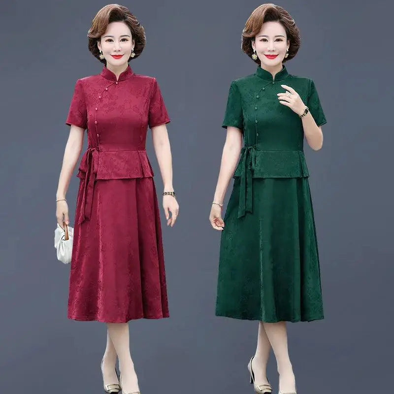 Vintage Cheongsam Style Summer Dress for Mature Women