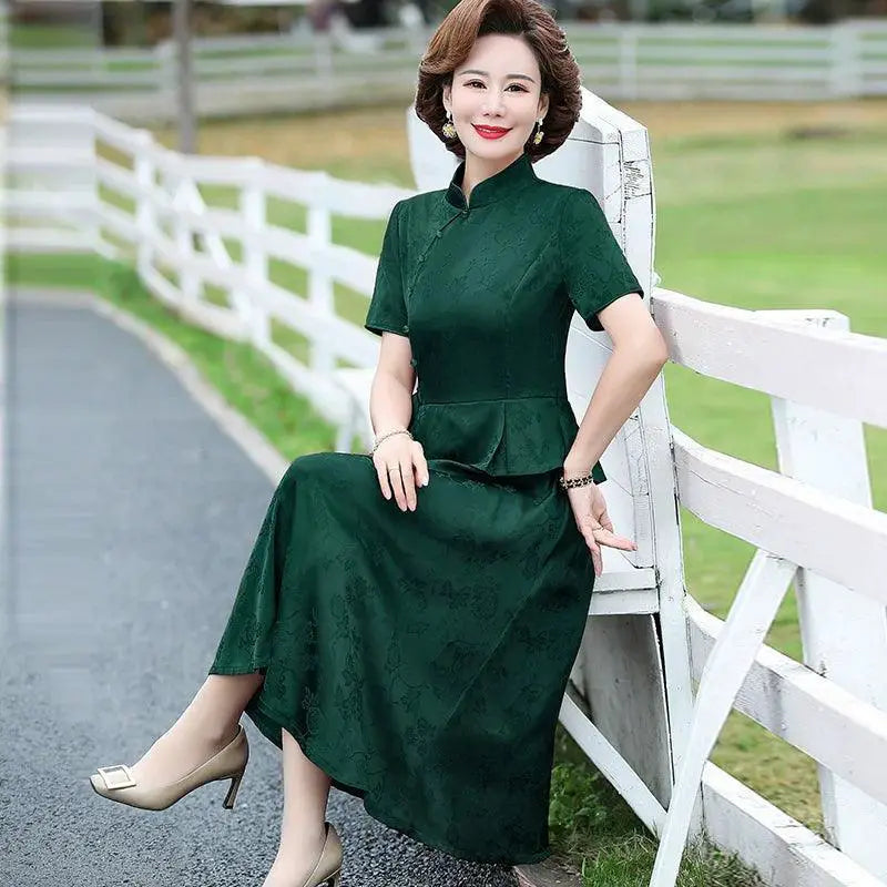 Vintage Cheongsam Style Summer Dress for Mature Women