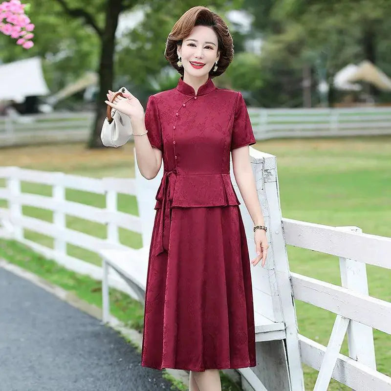 Vintage Cheongsam Style Summer Dress for Mature Women