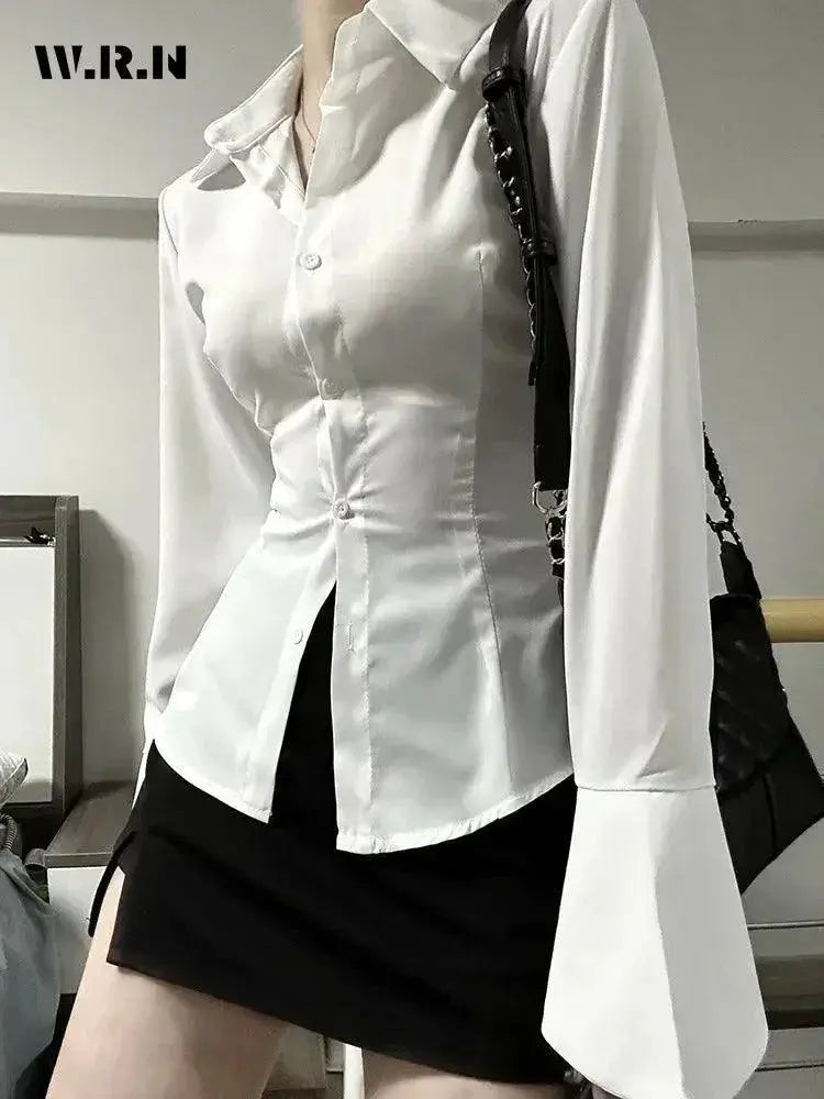 Vintage Chiffon Flare Sleeve Blouse Elegant Spring Fashion