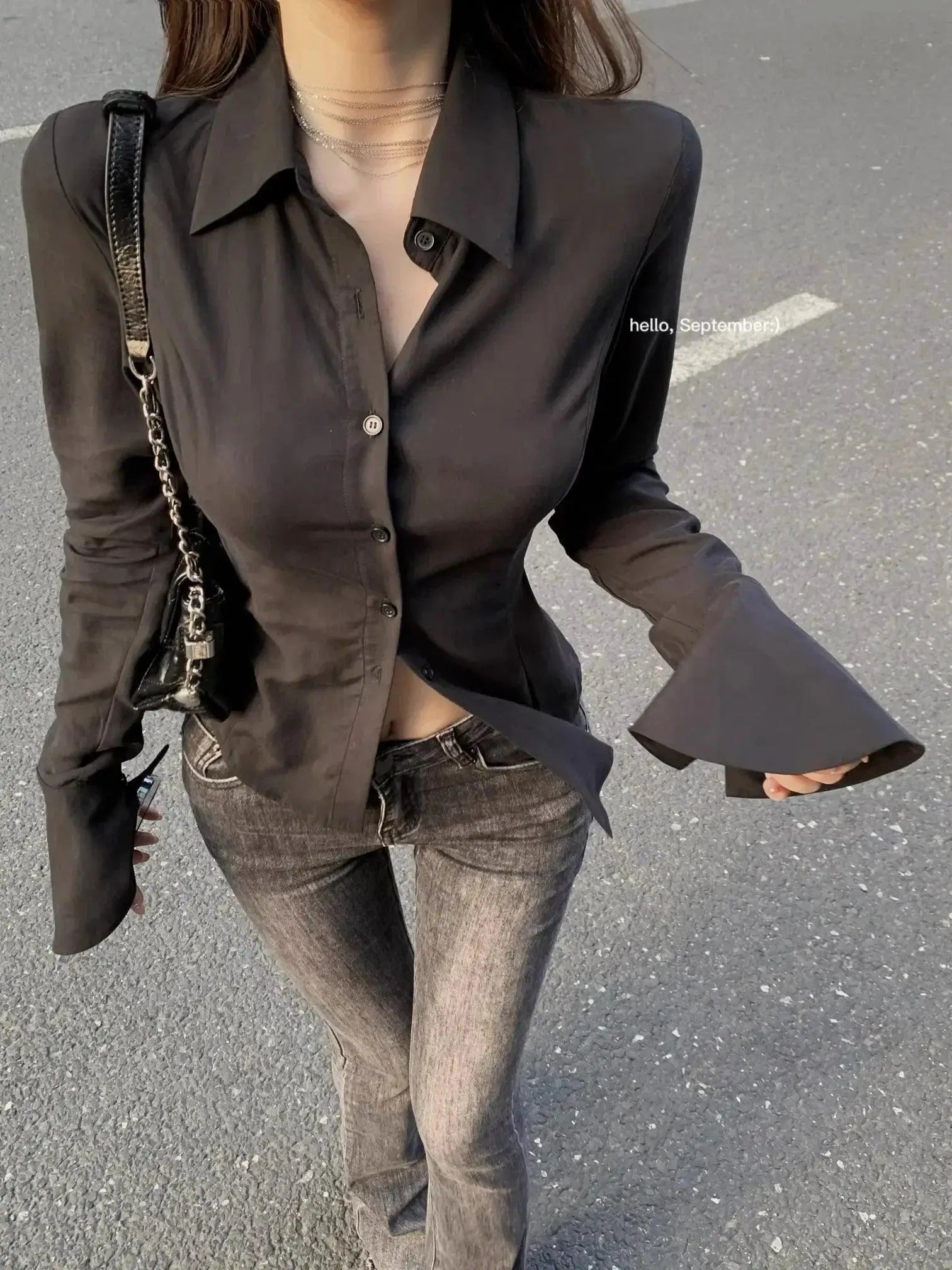 Vintage Chiffon Flare Sleeve Blouse Elegant Spring Fashion