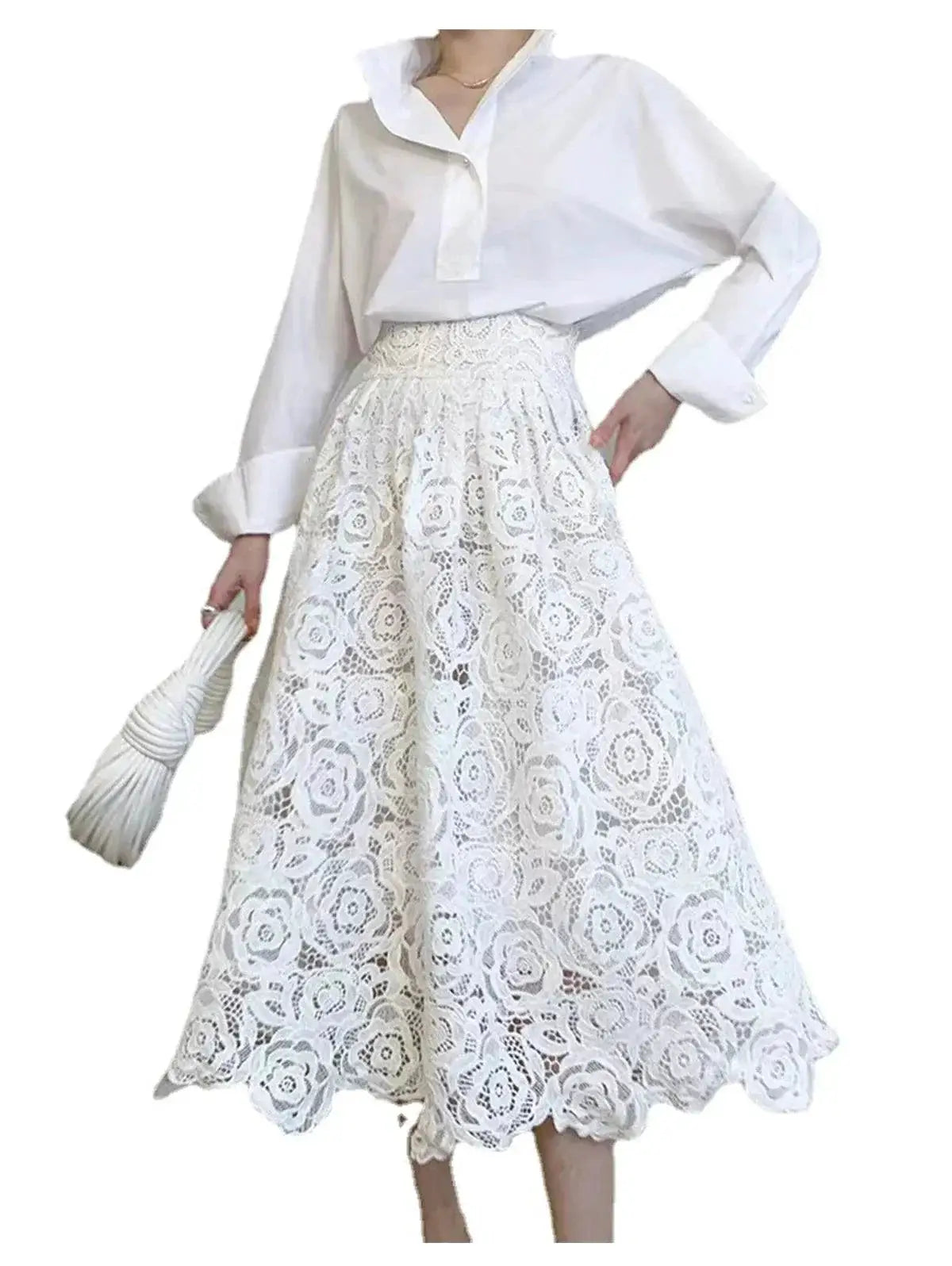 Vintage Floral Lace A Line Skirt For Elegant Women