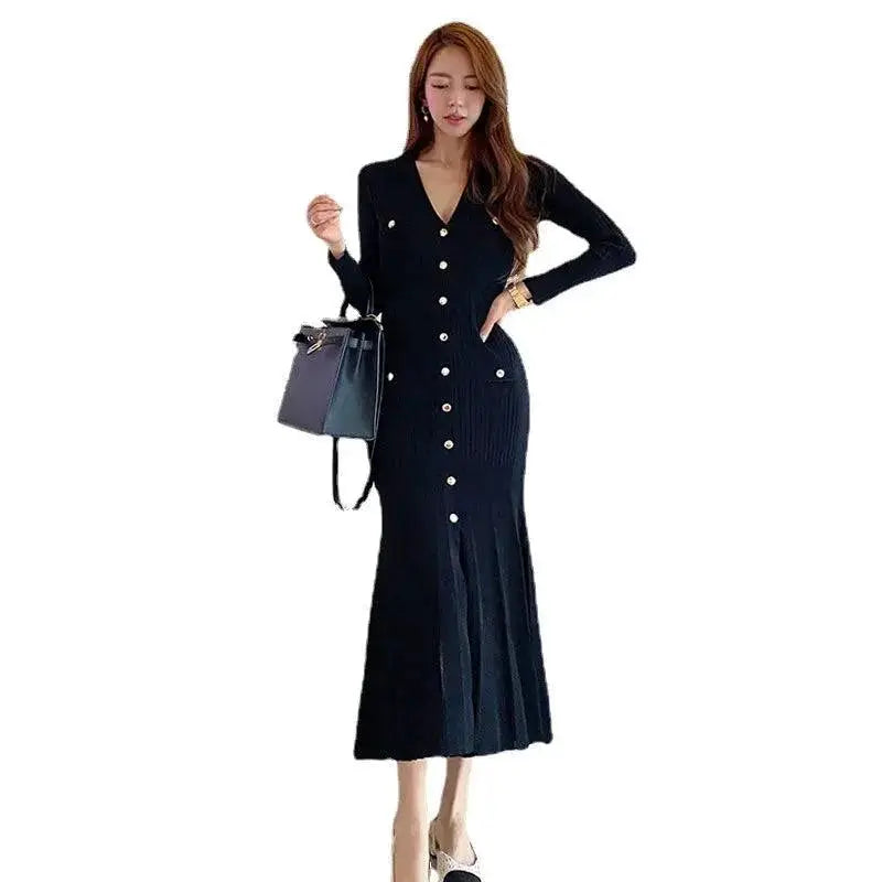 Vintage Korean Maxi Dress Chic Mermaid Style Elegance