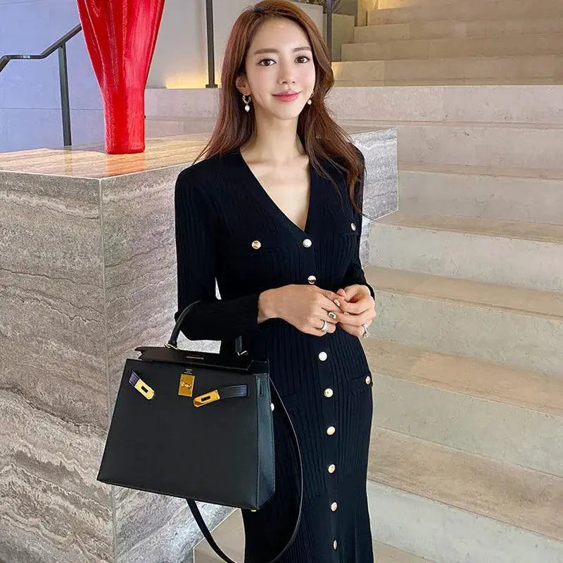Vintage Korean Maxi Dress Chic Mermaid Style Elegance