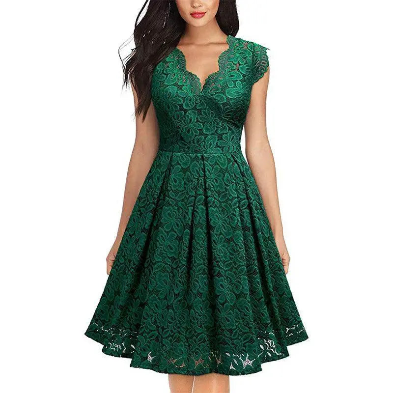 Vintage Lace V Neck Cocktail Dress For Women Elegant Fashion