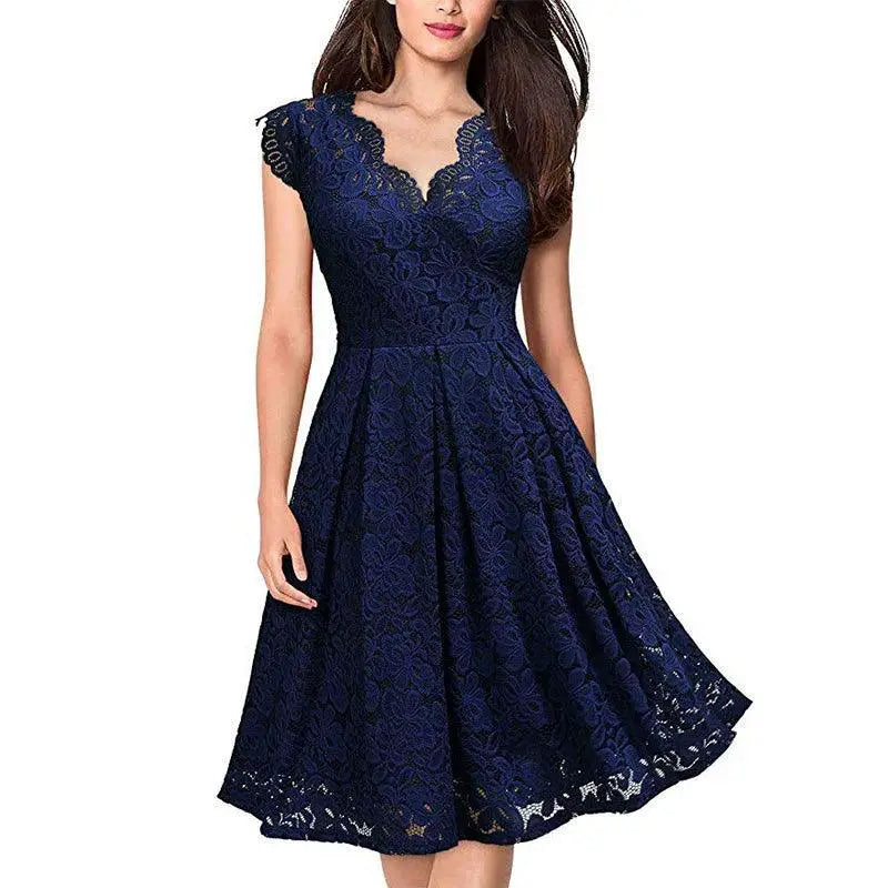 Vintage Lace V Neck Cocktail Dress For Women Elegant Fashion