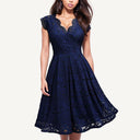 Vintage Lace V-neck Cocktail Dress Elegant Women's Fashion