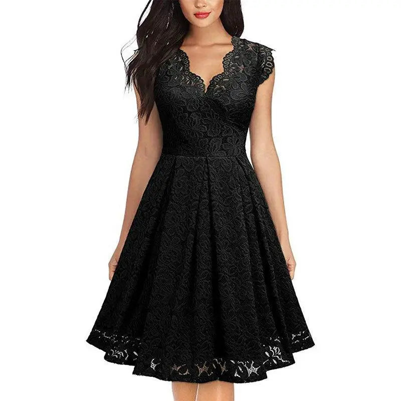 Vintage Lace V Neck Cocktail Dress For Women Elegant Fashion