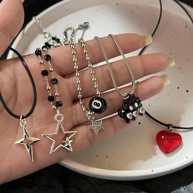 Vintage Leather Star Pendant Necklace Unisex Jewelry Y2K