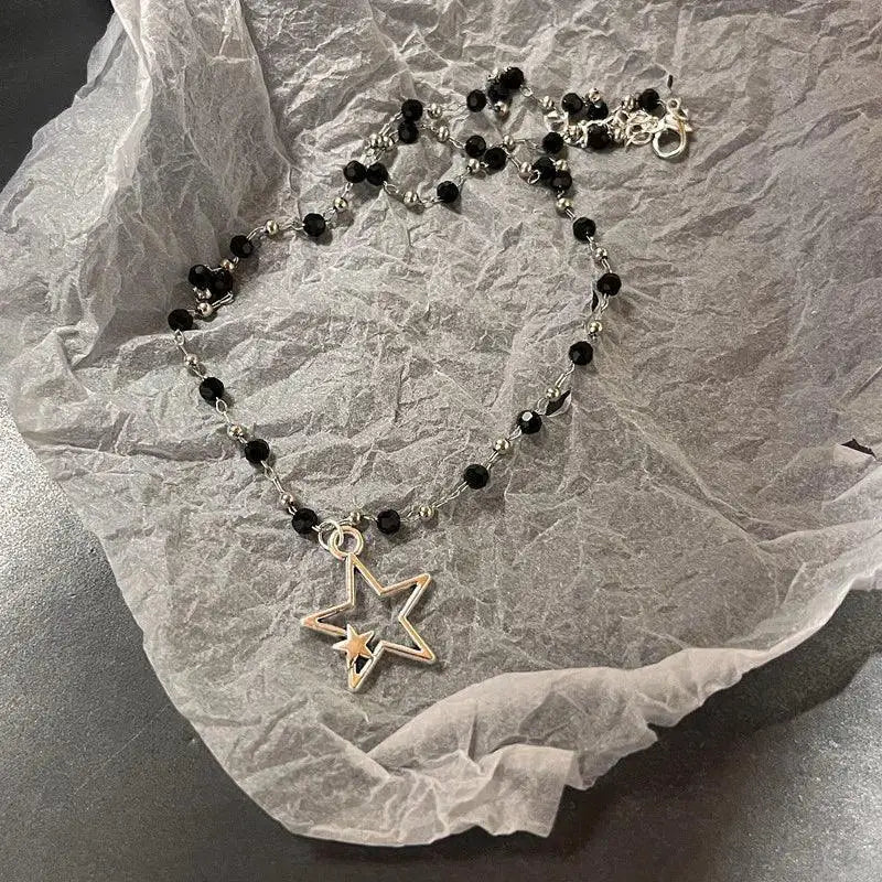 Vintage Leather Star Pendant Necklace Unisex Jewelry Y2K