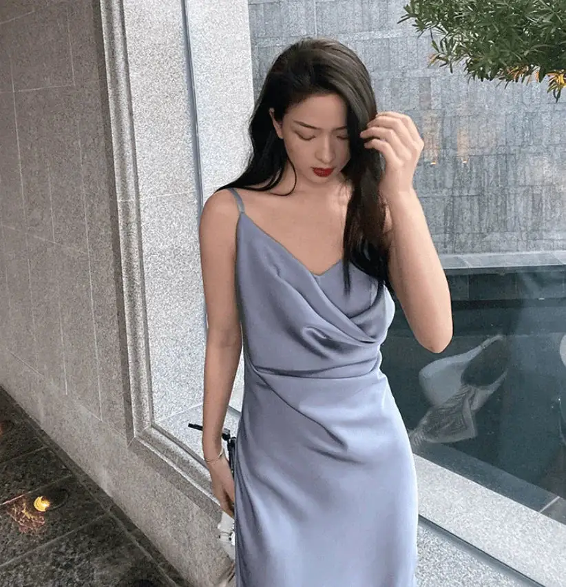 Vintage Satin Niche Dress Elegant A Line Womens Fashion