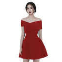 Vintage Socialite Off-Shoulder Dress Retro Elegance Charm