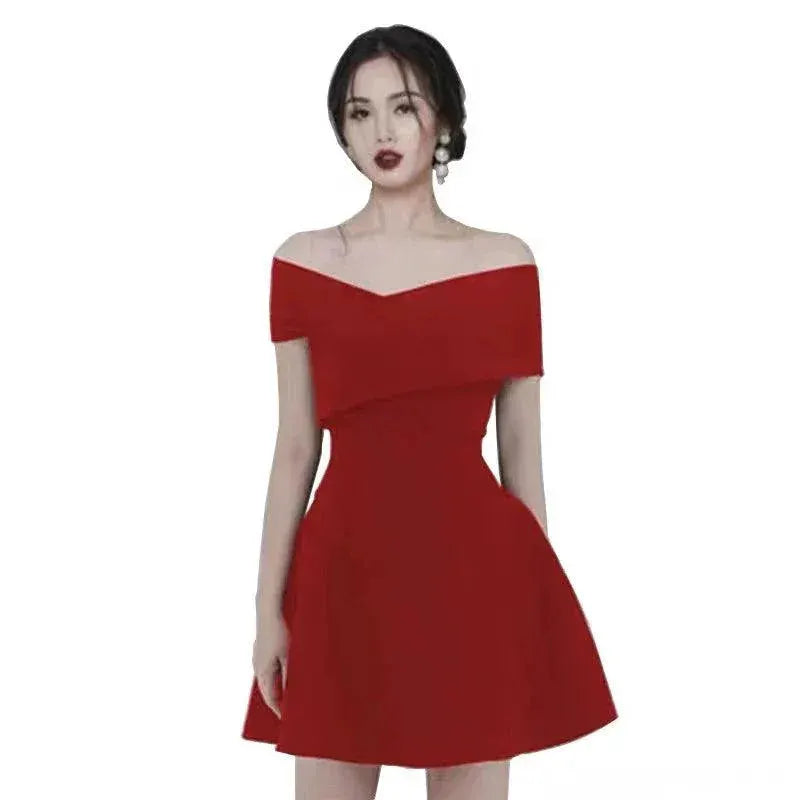 Vintage Socialite Off Shoulder Dress Retro Elegance Charm