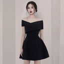 Vintage Socialite Off-Shoulder Dress Retro Elegance Charm