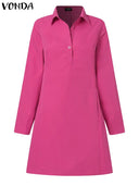 VONDA Summer Dress Casual Shirt Sundress with Pockets