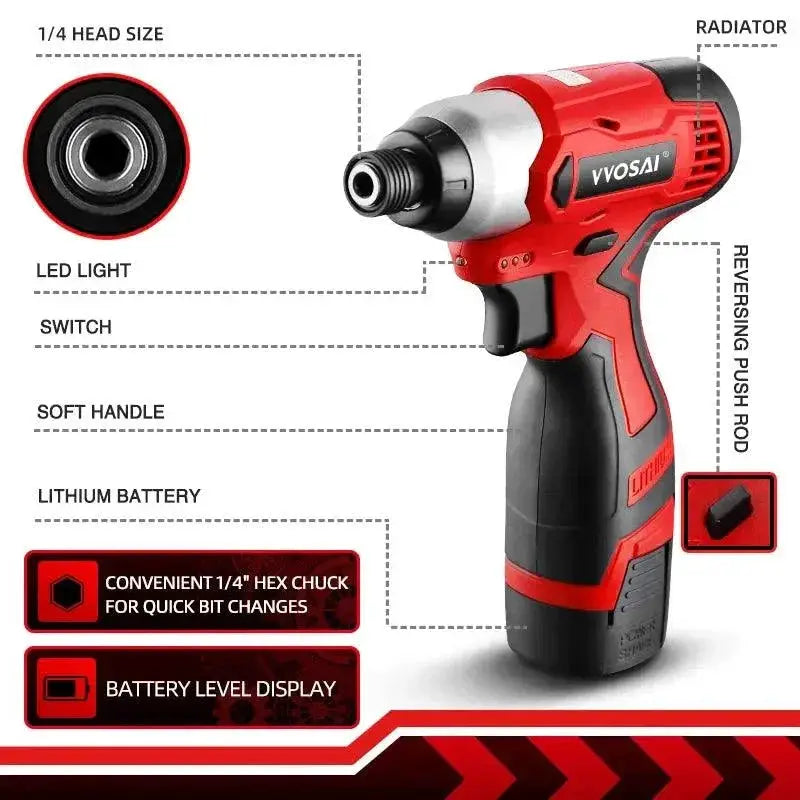 VVOSAI 16V Cordless Impact Driver 100Nm Torque For Home Use