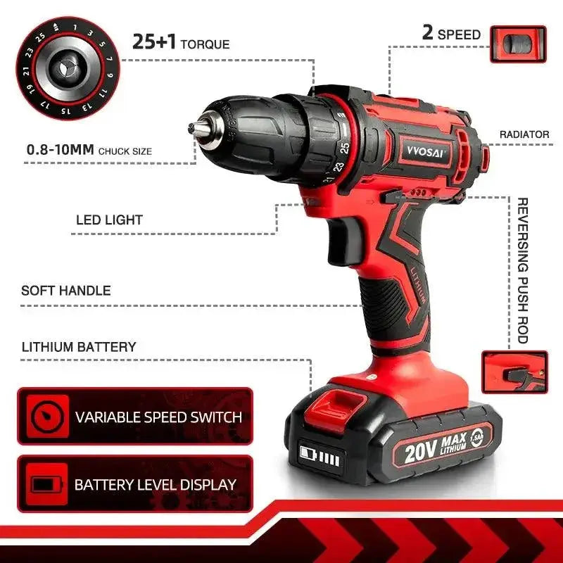 VVOSAI Mini 12V 20V Cordless Drill Screwdriver Compact Power