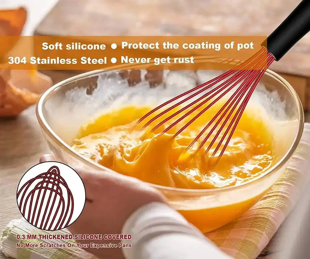 Walfos 8 Inch Red Silicone Whisk Heat Resistant Tool