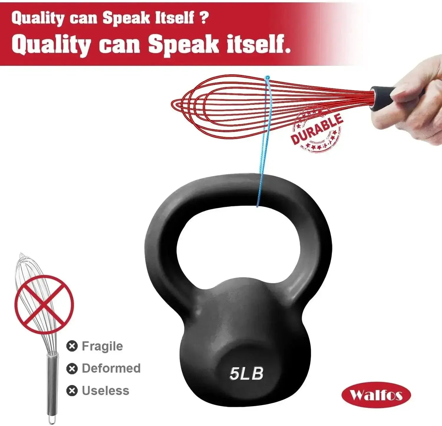 Walfos 8 Inch Red Silicone Whisk Heat Resistant Tool