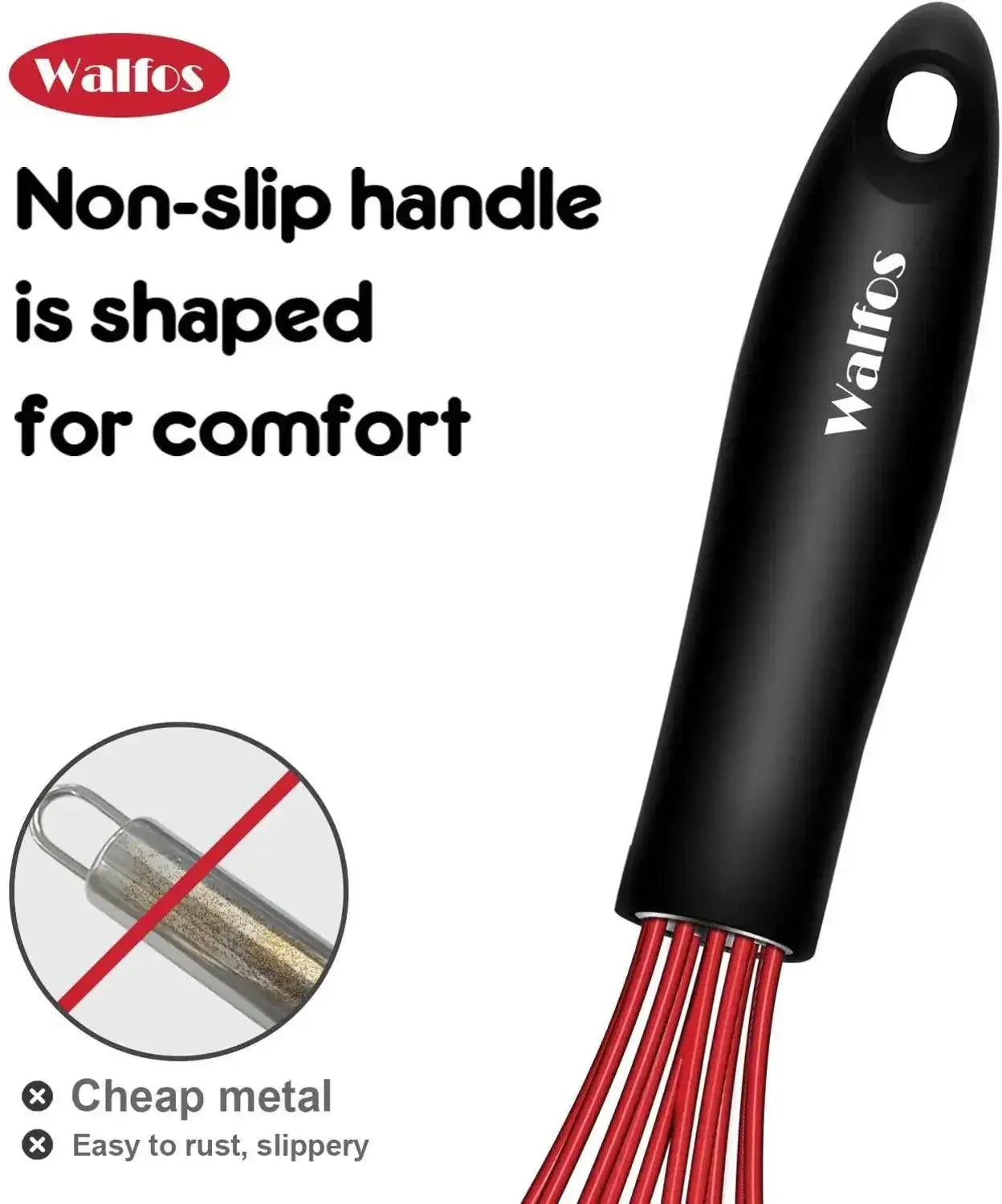 Walfos 8 Inch Red Silicone Whisk Heat Resistant Tool