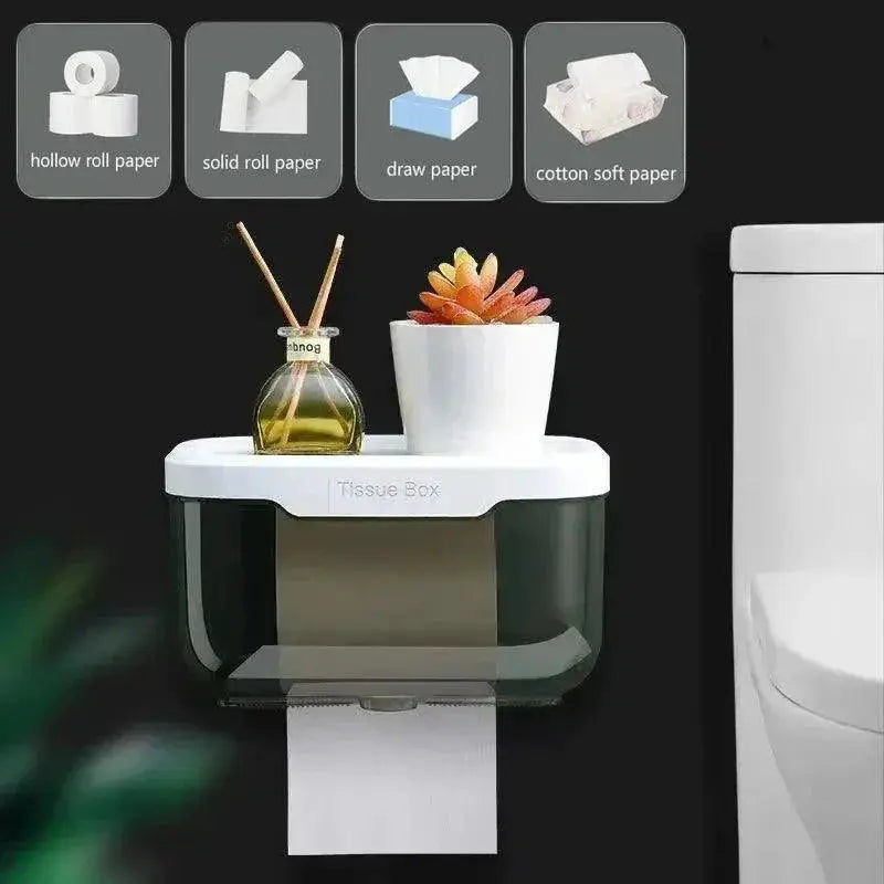 Wall Mount Toilet Paper Holder Shelf Storage Rack Unit