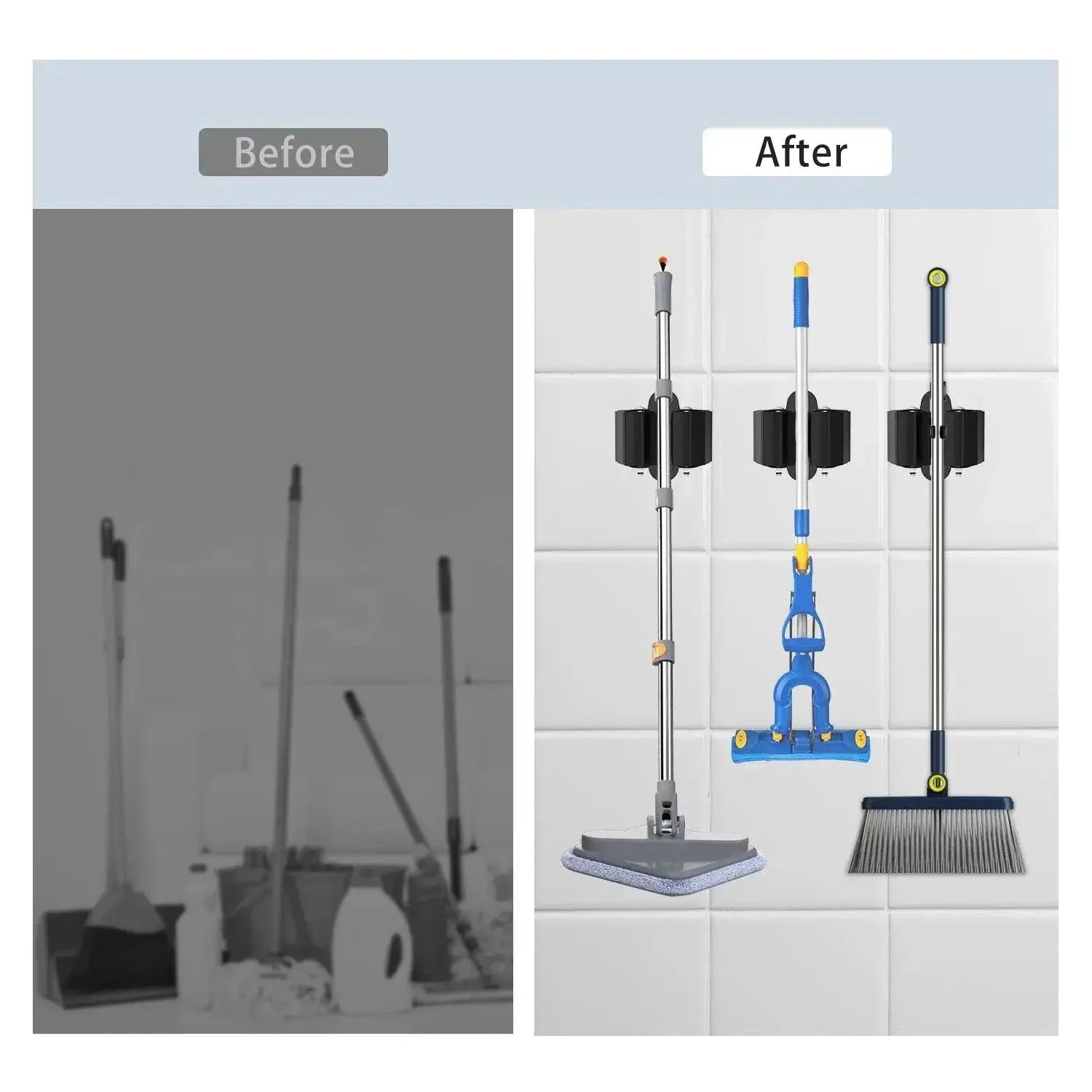 Wall Mounted Broom Holder Rack Multi Purpose Organizer