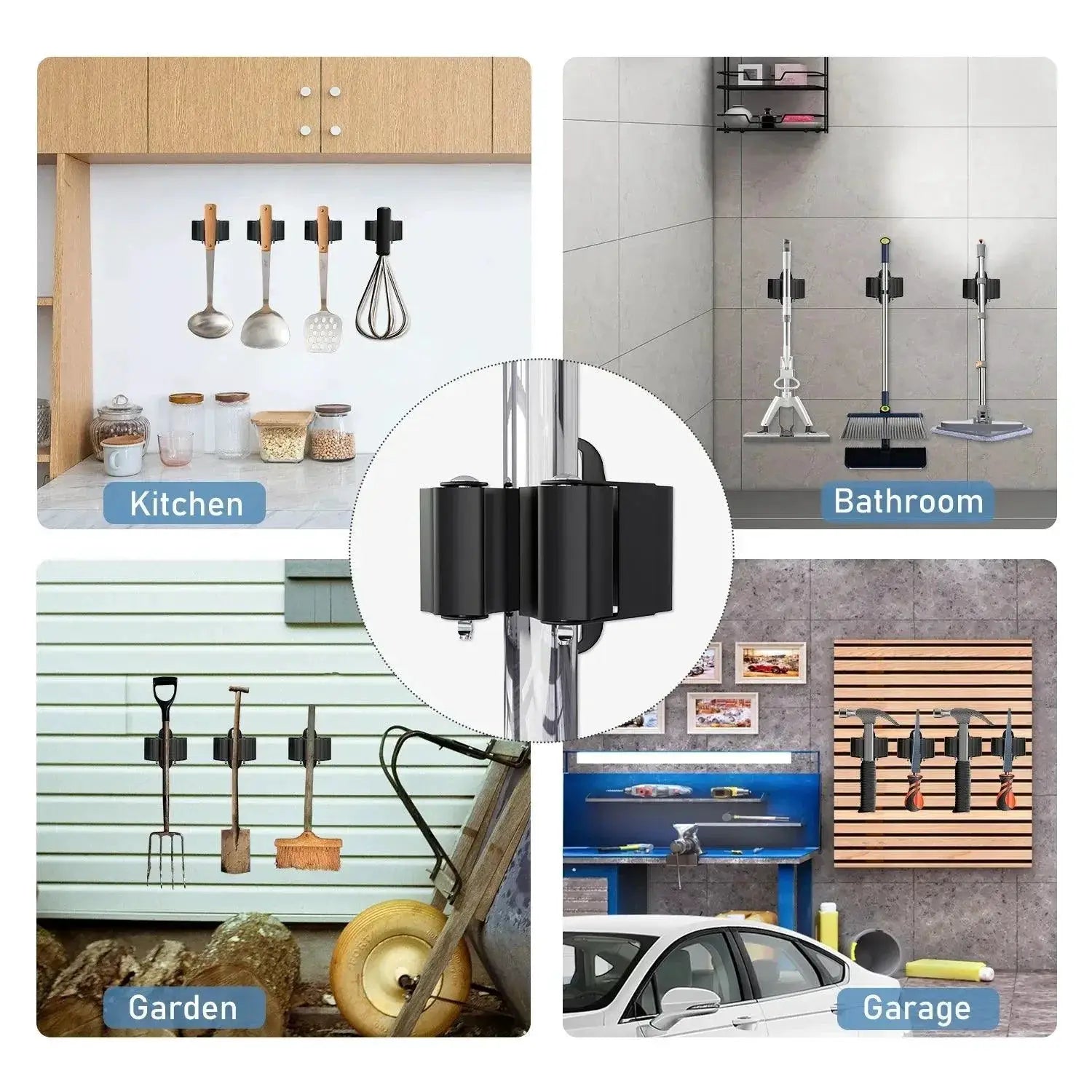 Wall Mounted Broom Holder Rack Multi Purpose Organizer