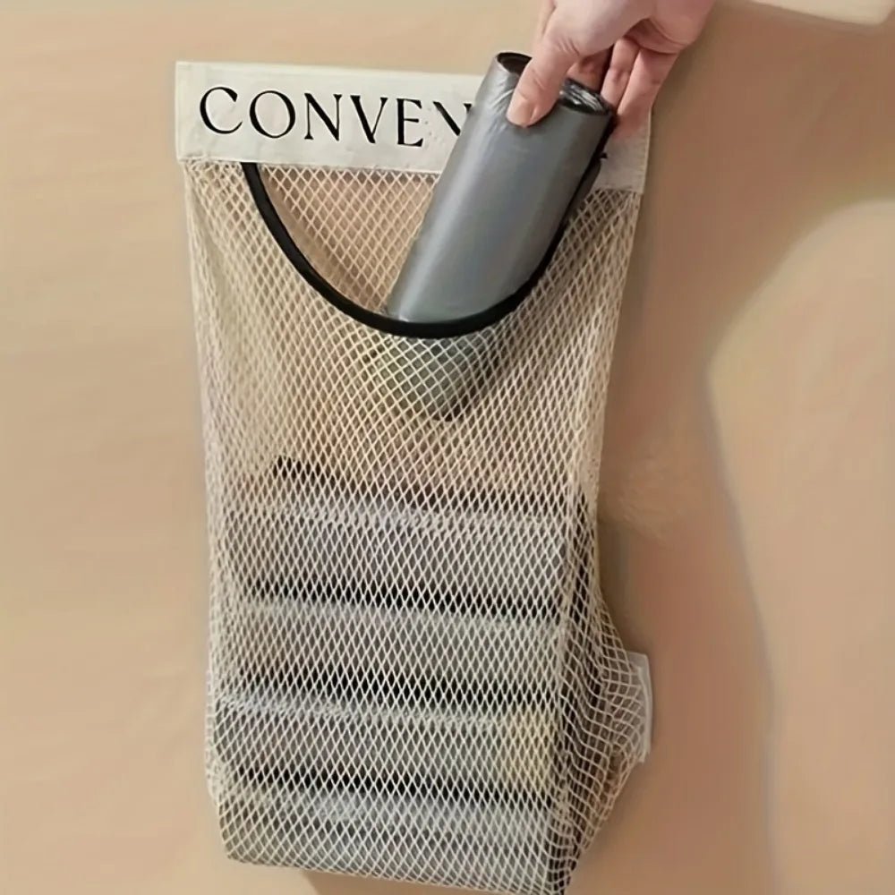 Wall Mounted Plastic Bag Organizer With Reusable Net Bag For Kitchen StorageArea