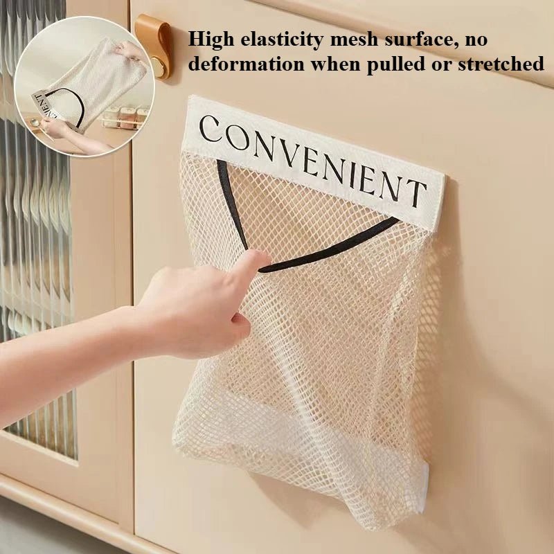 Wall Mounted Plastic Bag Organizer With Reusable Net Bag For Kitchen StorageArea