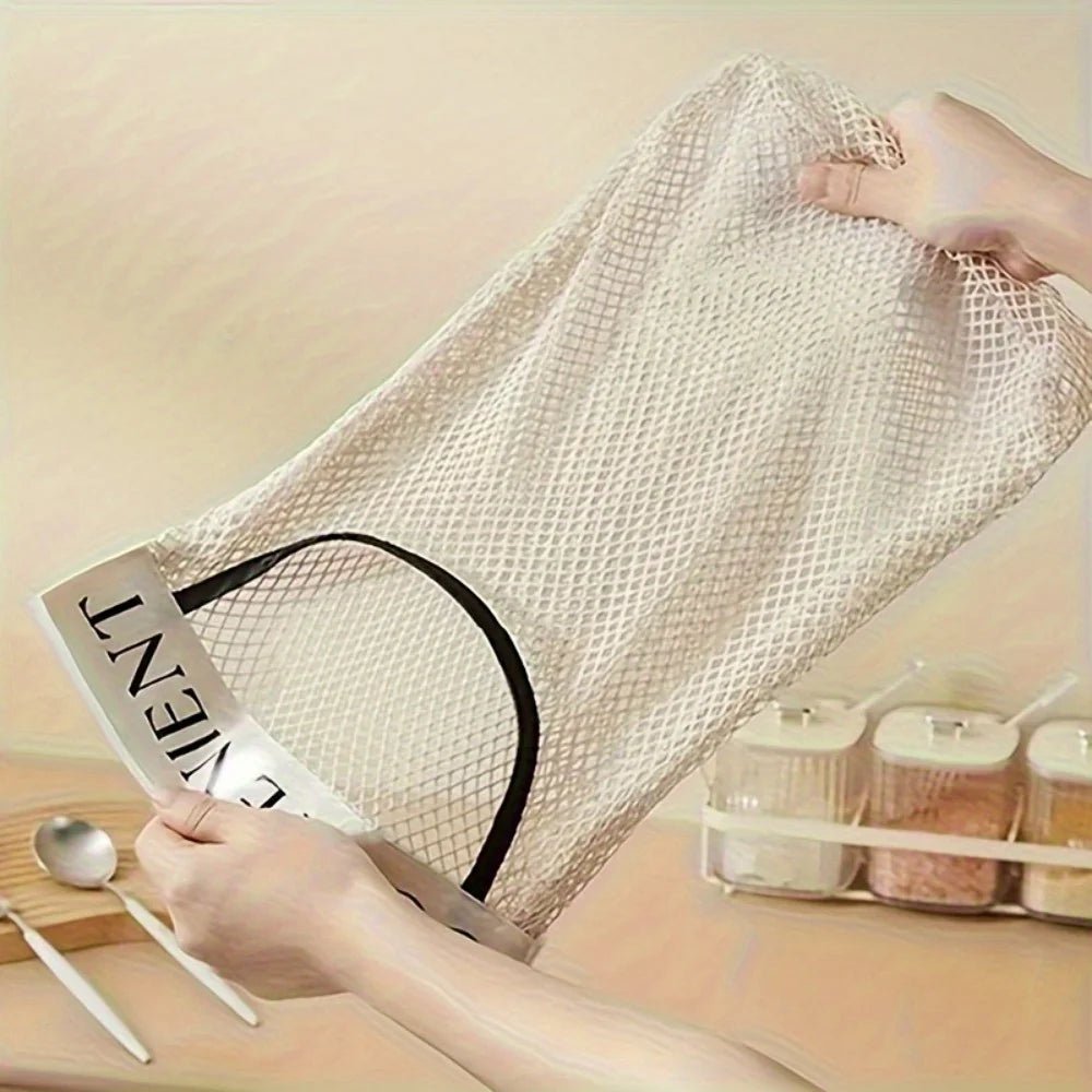 Wall Mounted Plastic Bag Organizer With Reusable Net Bag For Kitchen StorageArea