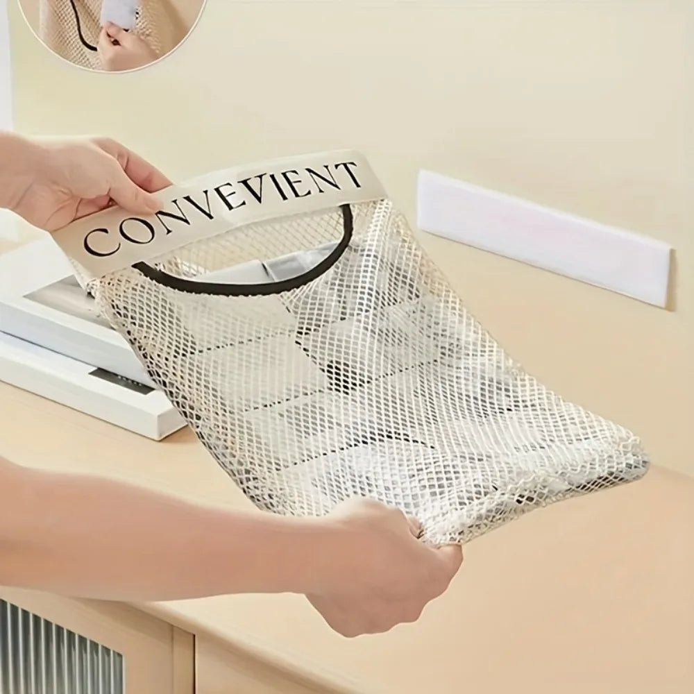 Wall Mounted Plastic Bag Organizer With Reusable Net Bag For Kitchen StorageArea