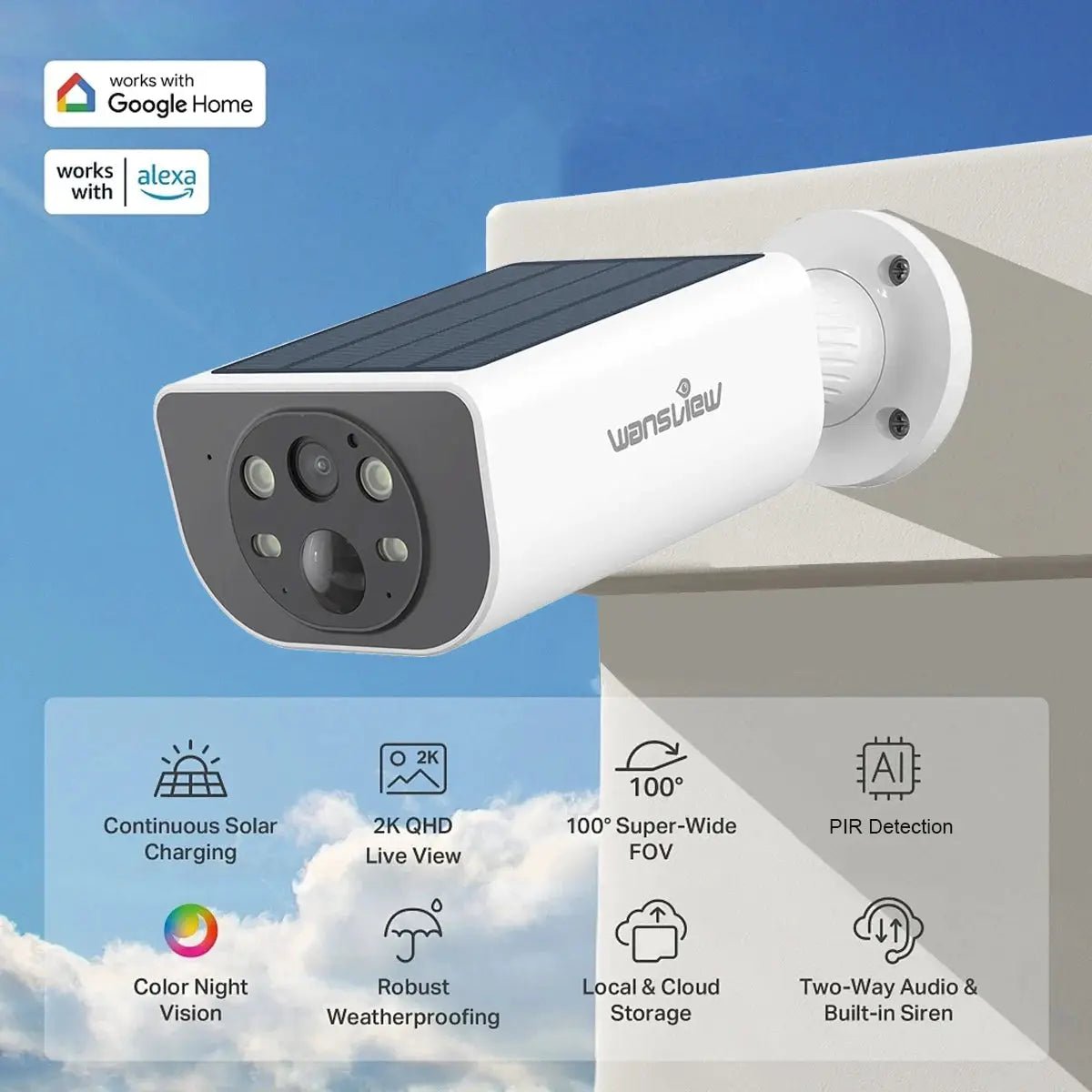 Wansview Outdoor Solar Security Camera AI 3MP Color Night Vision With Battery