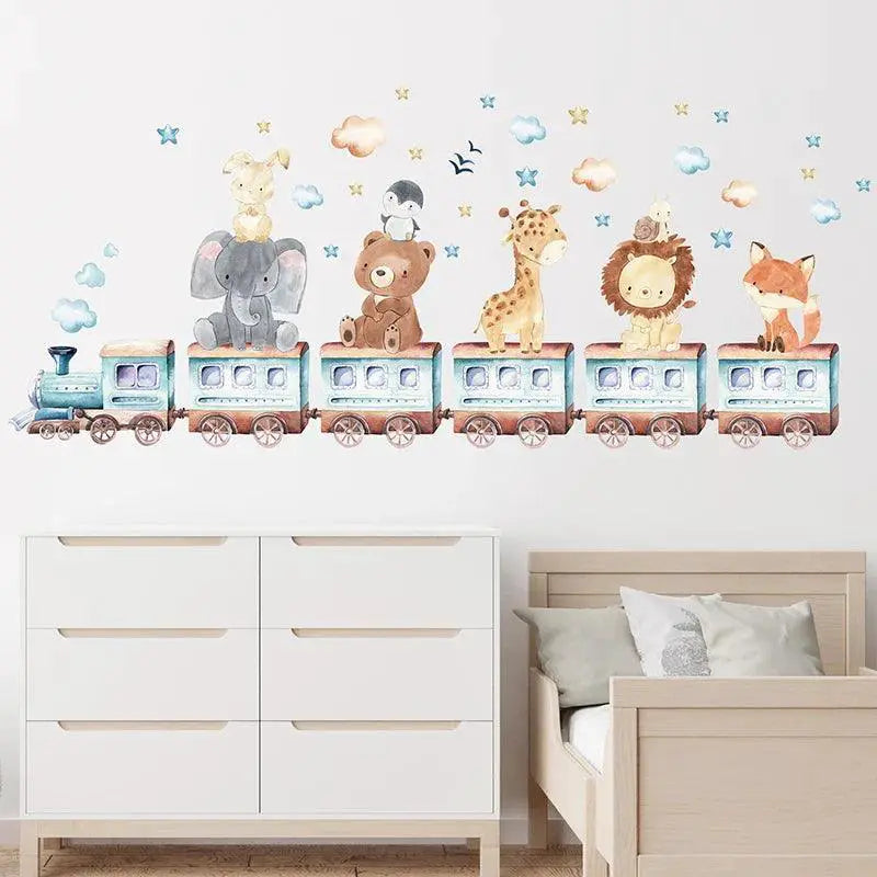 Watercolor Animals Wall Stickers Cute Elephant Giraffe Bear