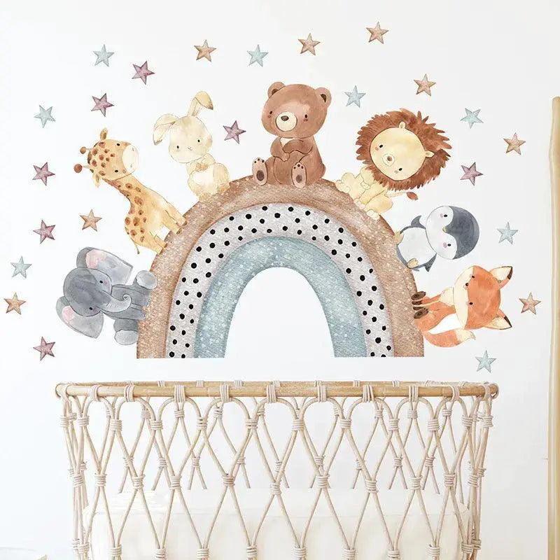Watercolor Animals Wall Stickers Cute Elephant Giraffe Bear