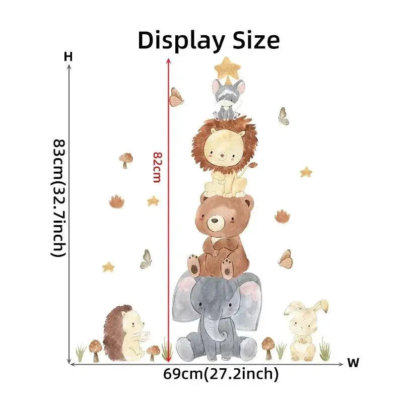 Watercolor Animals Wall Stickers Cute Elephant Giraffe Bear