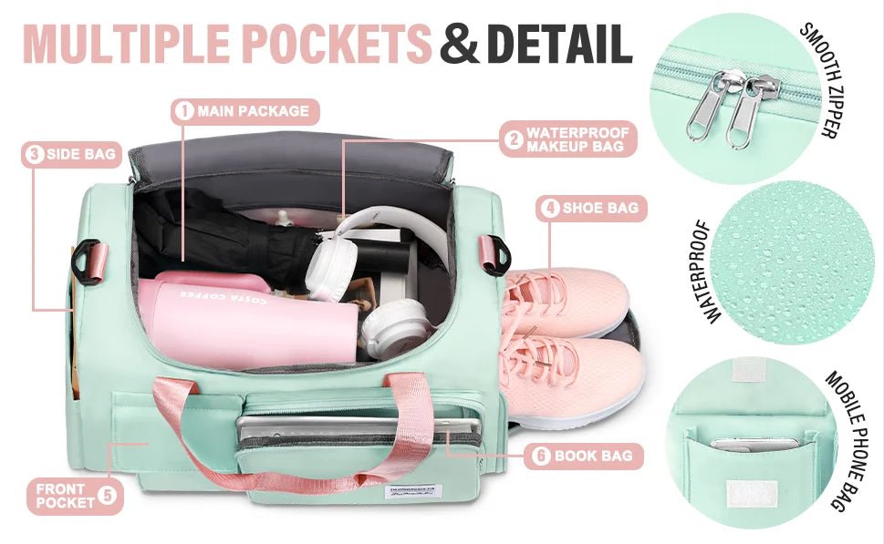 Waterproof Fitness Duffel Bag With Dry And Moist Separation For Travel And Sports