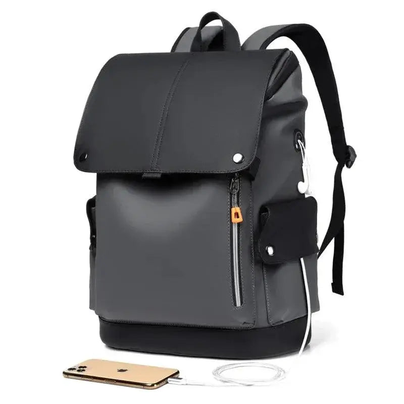 Waterproof PU Leather Laptop Backpack With USB Charging