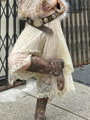 Weekeep Sexy Vintage Lace A-line Skirt Y2k Fashion Statement